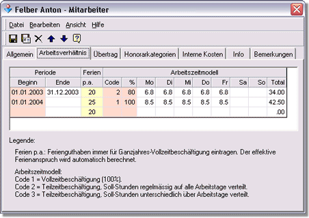 Mitarbeiterfenster - zweite Registerkarte
