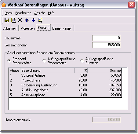 Auftragfenster - dritte Registerkarte