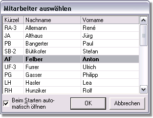 Mitarbeiter ausw�hlen